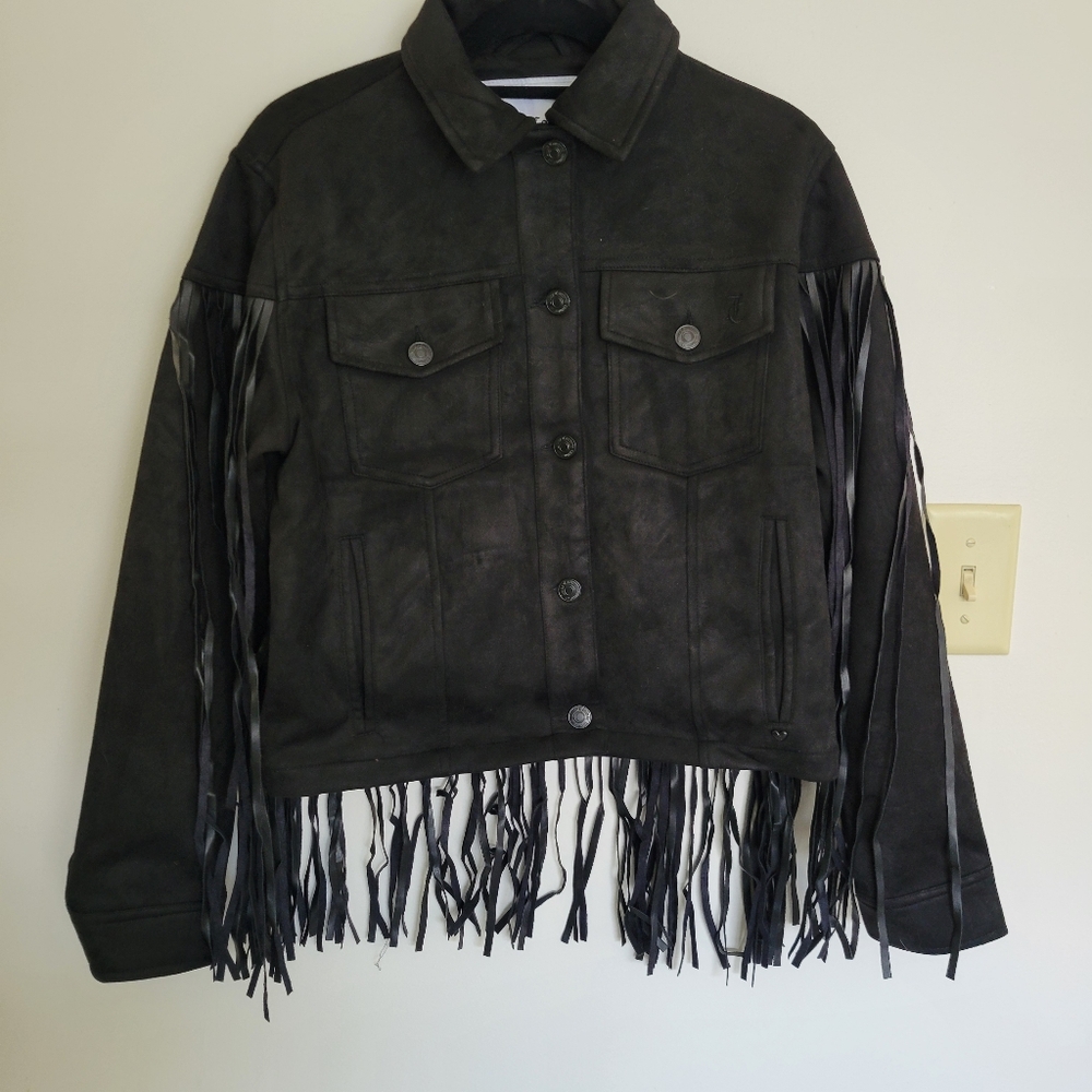 Juicy Couture Black Fringed Jacket Sz S NWT - Picture 4 of 12